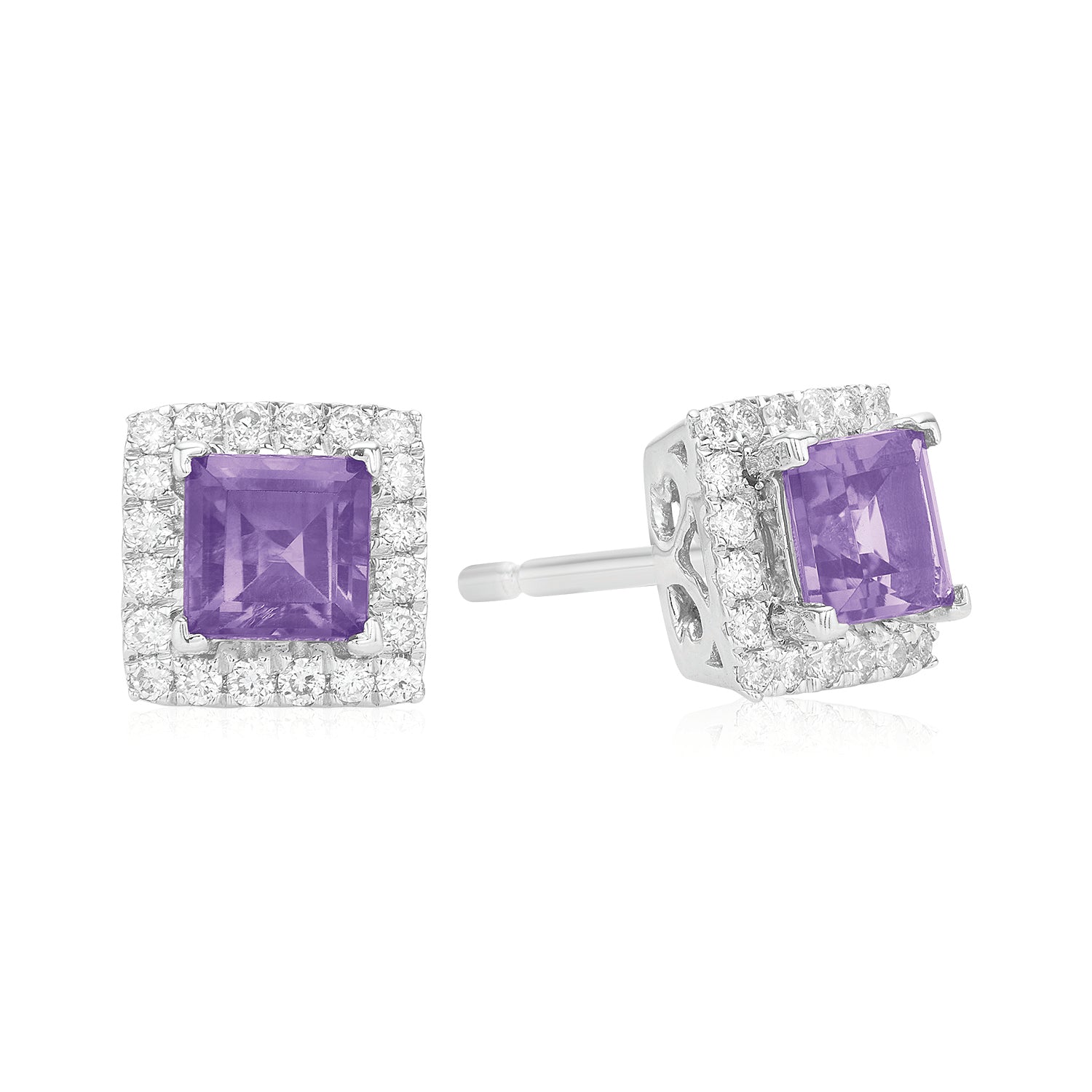 Stunning Amethyst and Diamond Halo Earrings for Older Girls and Teens in  14K White Gold - The Jewelry Vine